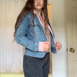 Jean jacket with built in pink sweatshirt